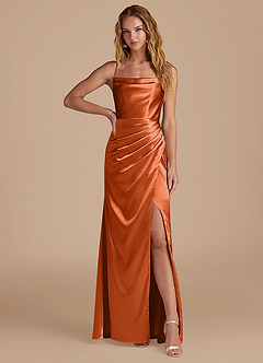 Azazie Marzia Brautjungfernkleider Meerjungfrau-Linie Plissee Metallischer Satin Kleid Gebranntes Orange image1