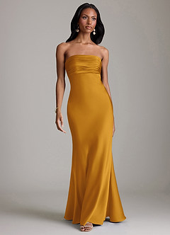 Azazie Saylor Vestidos de damas de honor Vestido de Caramelo de Satén Elástico de Corte Sirena con Sin tirantes image2