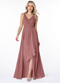 Azazie Calvi Bridesmaid Dresses Desert Rose A-Line Ruched Chiffon Dress image1