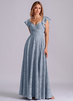 Azazie Leilani Brudtärnklänningar Klä av A-Linje i Blommig Utbrändhet Älskling Halsringning Dammblå image3