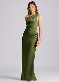 Azazie Akilah 신부 들러리 드레스 인어 한쪽 어깨 스트레치 새틴 바닥 길이 드레스 image6