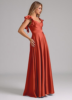 Azazie Leilani Bridesmaid Dresses Rust A-Line Ruched Stretch Satin Dress image6