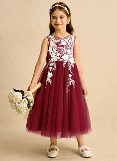 Azazie Sundae Robe Demoiselle D'honneur Fillette Robe Princesse en Dentelle Bourgogne image3