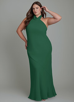 Azazie Velli Bridesmaid Dresses Dark Green Mermaid High Neck Chiffon Dress image10
