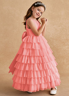 Azazie Twinkle Toes vestidos de niña de las flores Vestido de Coral de Tul de Corte En A con Lazo image3