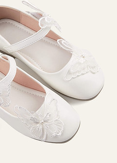 front Butterfly And Pearl Girl's Flat Shoes