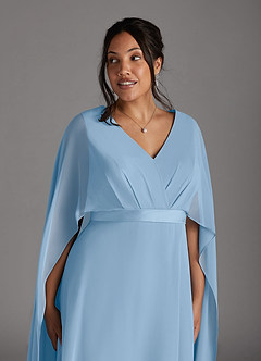 Azazie Isa Mère de la mariée Robes Robe Trapèze en Mousseline de soie Col V plissé Poudre Bleue image11