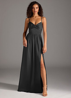 Azazie Zeya Robes de demoiselle d'honneur Robe Trapèze en Satin extensible Plissée Noir image2