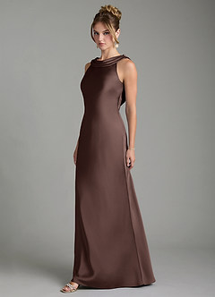 Azazie Aussie Bridesmaid Dresses Ganache Sheath Pleated Stretch Satin Dress image4