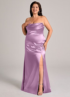 Azazie Saige Bridesmaid Dresses Wisteria Sheath Off the Shoulder Metallic Satin Convertible Dress image12