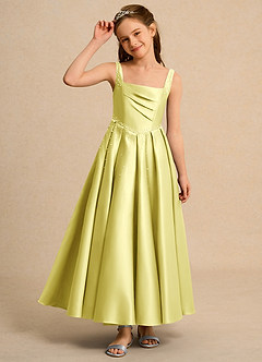 Azazie Mochi Girls Formal Flower Girl Dresses Lemon Sorbet Ball-Gown Pleated Matte Satin Dress image6