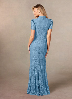 Azazie Carleannia Mother of the Bride Dresses Steel Blue Mermaid Lace Chiffon Dress image4