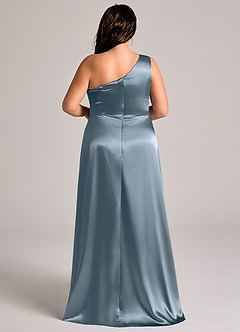 Azazie Brooke Bridesmaid Dresses Twilight A-Line One Shoulder Metallic Satin Dress image9