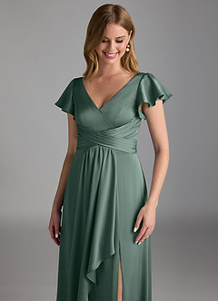 Azazie Omari Bridesmaid Dresses Sea Moss A-Line Stretch Satin Dress image4