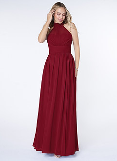 Azazie Iman Bridesmaid Dresses Burgundy A-Line A-Line Ruched Chiffon Dress image4