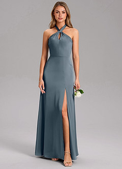 Azazie Tracie Bridesmaid Dresses Twilight A-Line Side Slit Stretch Satin Dress image3