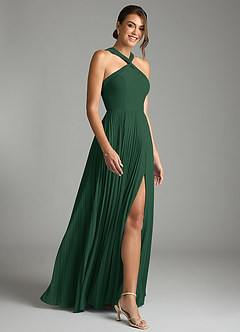 Azazie Afra Abiti da Damigella Abito A-Line in Chiffon Plissettato Verde Scuro image3