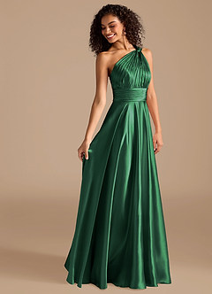 Azazie Charlize Vestidos de damas de honor Vestido de Verde Oscuro de Satén Metálico de Corte en A con Hombro unilateral image12