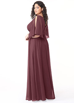 Azazie Temeka Robes de demoiselle d'honneur Robe Trapèze en Mousseline de soie Rayé Sangria image4