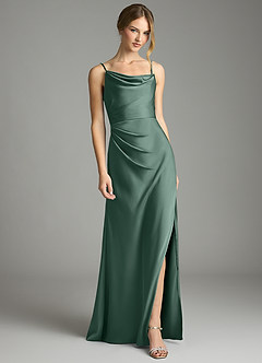 Azazie Eirene Venta Final Vestido de Eucalipto de Satén Elástico de Corte Recto con Plisado image1