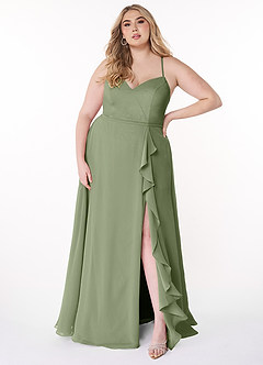 Azazie Naeem Bridesmaid Dresses Pistachio A-Line V-Neck Ruffle Chiffon Dress image7