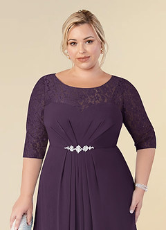 Azazie Leonine Kleider für die Brautmutter A-Linie Schaufel Spitze Chiffon Kleid Pflaume image12