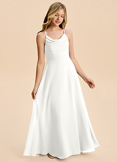 Azazie Gia Junior A-Linie Plissee Chiffon Kleid Weiß image4