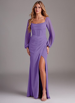 Azazie Charissa Bridesmaid Dresses Tahiti Sheath Long Sleeve Chiffon Dress image1