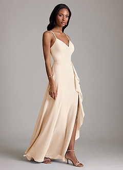 Azazie Naeem Bridesmaid Dresses White Alabaster A-Line V-Neck Ruffle Chiffon Dress image4
