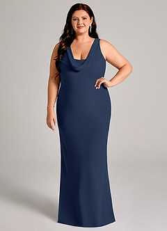 Azazie Rylina Bridesmaid Dresses Dark Navy Mermaid Pleated Chiffon Dress image7