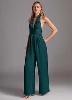 Azazie Oli Bridesmaid Dresses Pine Pleated Stretch Satin Jumpsuit image1