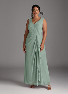 Azazie Manuella Mother of the Bride Dresses Agave A-Line V-Neck Pleated Chiffon Dress image2