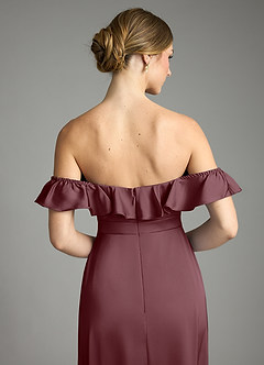 Azazie Lyra Bridesmaid Dresses Sangria A-Line Off the Shoulder Stretch Satin Convertible Dress image9