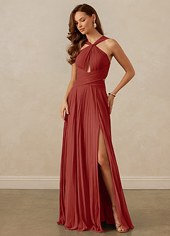 Christian Siriano Bridal for Azazie 1009 Bridesmaid Dresses Terracotta A-Line Pleated Chiffon Dress image8