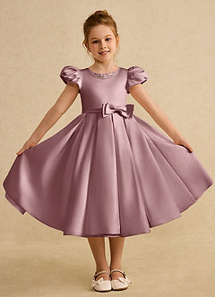 Azazie Pearl Flower Girl Dresses Dusty Rose Ball-Gown Pleated Matte Satin Dress image4