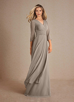 Azazie Mayfield Mother of the Bride Dresses Taupe A-Line Pleated Chiffon Dress image2