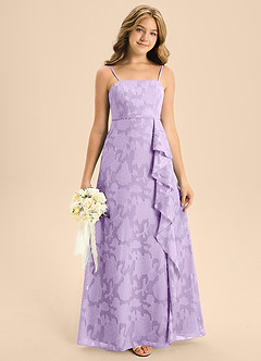 Azazie Kaylee Junior Lilac A-Line with Belt Floral Burnout Dress image3