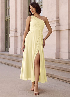 Azazie Brooke Šaty pro družičky A-Line Jedno rameno Šifón Délka po kotníky Šaty image2