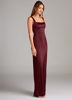 Azazie Flori Bridesmaid Dresses Cabernet Sheath Side Slit Stretch Satin Dress image3