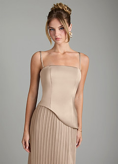Azazie Tierney Bridesmaid Dresses Taupe A-Line Strapless Chiffon Convertible Dress image2