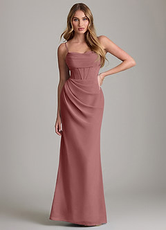 Azazie Mai Vestidos de damas de honor Vestido de Rosa Del Desierto de Gasa de Corte Recto con Plisado image1