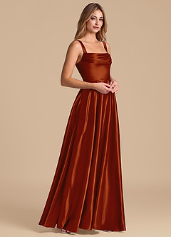 Azazie Shaude Bridesmaid Dresses Auburn A-Line Pleated Metallic Satin Dress image4