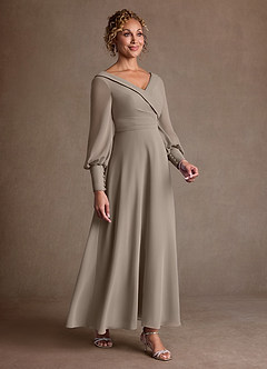 Azazie Paterson Abiti per la Madre della Sposa Abito A-Line in Chiffon Plissettato Taupe image3