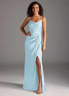 Azazie Deandra Bridesmaid Dresses Sky Blue Mermaid Pleated Stretch Satin Dress image6