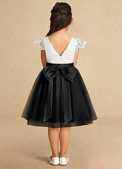 Azazie Vetty Flower Girl Dresses Ivory Black A-Line Lace Tulle Dress image7