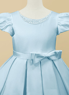 Azazie Jewel Flower Girl Dresses Sky Blue Ball-Gown Pleated Matte Satin Dress image7