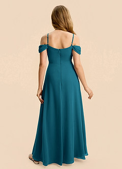 Azazie Lilly Junior Ink Blue A-Line Pleated Chiffon Dress image2