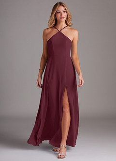 Azazie Bailey Bridesmaid Dresses Cabernet A-Line Halter Side Slit Chiffon Dress image4