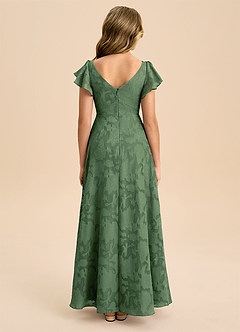 Azazie Omari Junior A-Linie Plissee Blumen-Burnout Kleid Eukalyptus image2