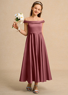 Azazie Teeny Junior Formal Flower Girl Klänningar Klä A-Line i Matt satäng Plisserad image5